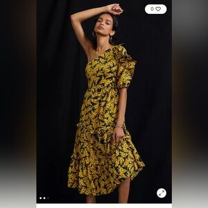 FARM Rio Yellow Banana Print One Shoulder Dress